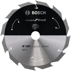 Bosch Kreissägeblatt Standard for Wood, Ø 160mm, 12Z(Bohrung 20mm, für Akku-Handkreissägen)