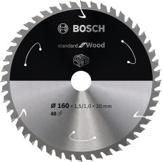 Bosch Kreissägeblatt Standard for Wood, Ø 160mm, 48Z(Bohrung 20mm, für Akku-Handkreissägen)