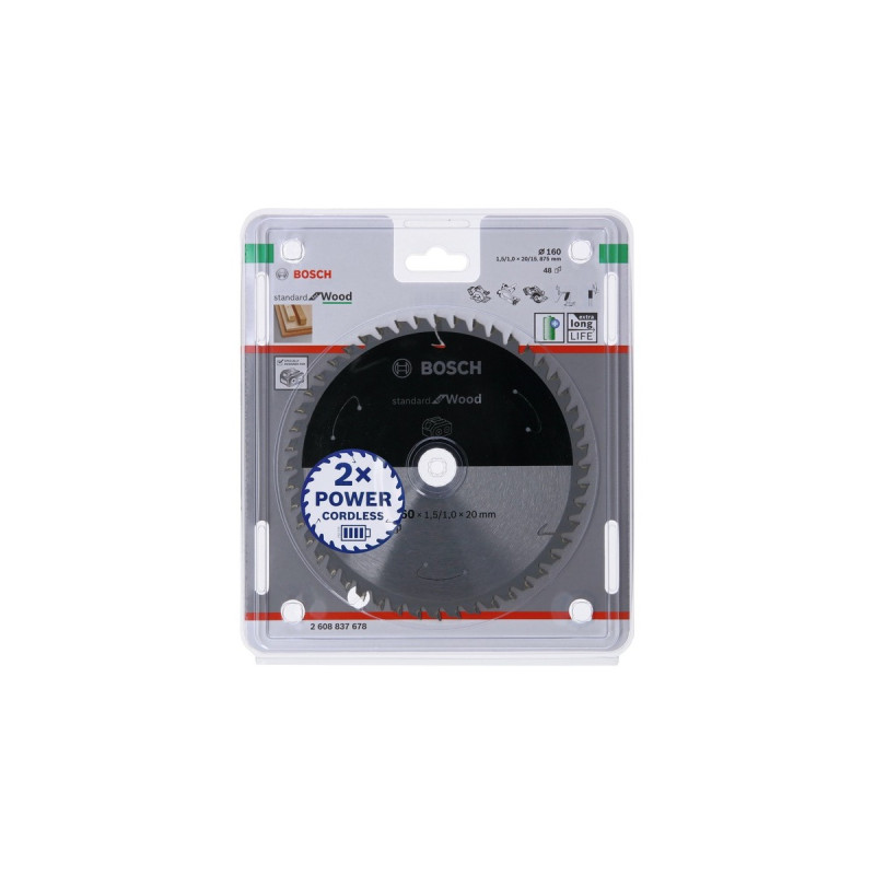 Bosch Kreissägeblatt Standard for Wood, Ø 160mm, 48Z(Bohrung 20mm, für Akku-Handkreissägen)