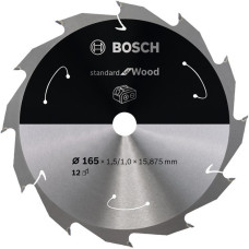 Bosch Kreissägeblatt Standard for Wood, Ø 165mm, 12Z(Bohrung 15,875mm, für Akku-Handkreissägen)