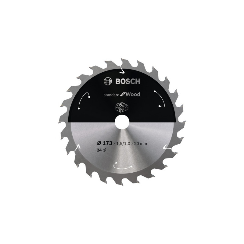 Bosch Kreissägeblatt Standard for Wood, Ø 173mm, 24Z(Bohrung 20mm, für Akku-Handkreissägen)