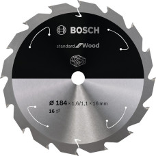 Bosch Kreissägeblatt Standard for Wood, Ø 184mm, 16Z(Bohrung 16mm, für Akku-Handkreissägen)