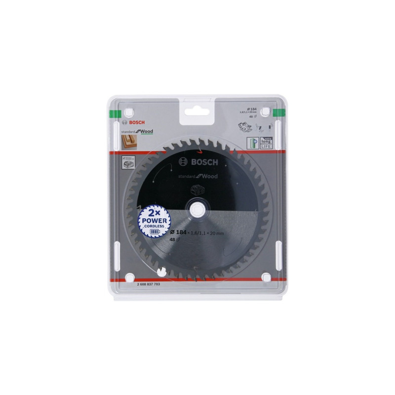 Bosch Kreissägeblatt Standard for Wood, Ø 184mm, 48Z(Bohrung 20mm, für Akku-Handkreissägen)