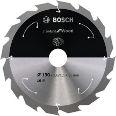 Bosch Kreissägeblatt Standard for Wood, Ø 190mm, 16Z(Bohrung 30mm, für Akku-Handkreissägen)