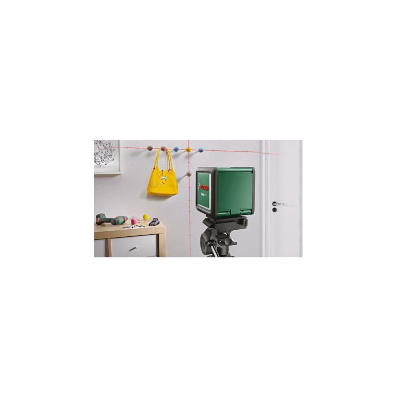 Bosch Kreuzlinienlaser Quigo Plus, mit Stativ(grün/schwarz, rote Laserlinien, Reichweite 7 Meter)