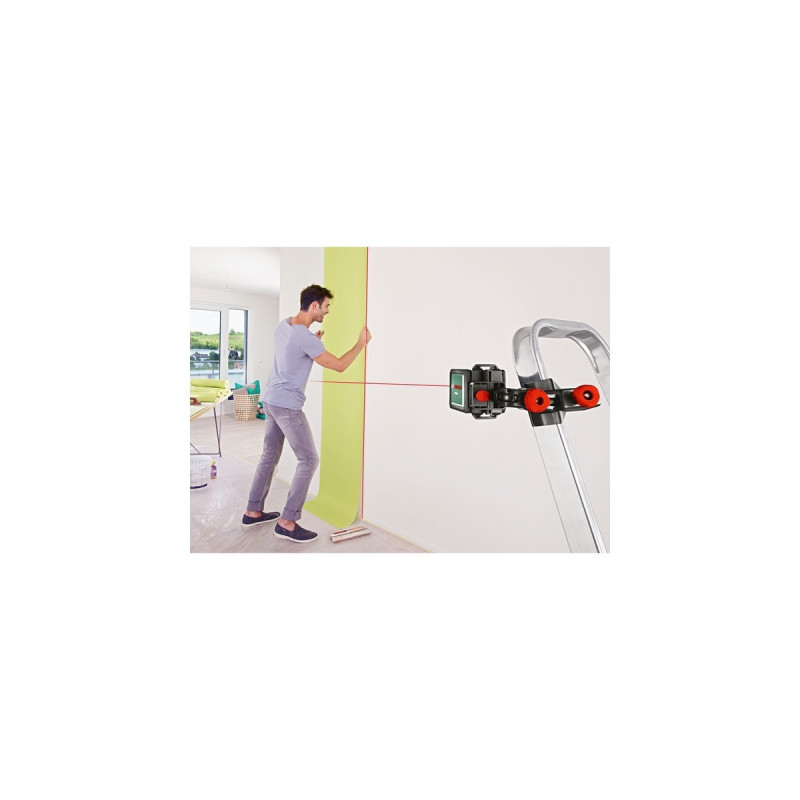 Bosch Kreuzlinienlaser Quigo, mit Klemme(grün/schwarz, rote Laserlinien, Reichweite 10 Meter)