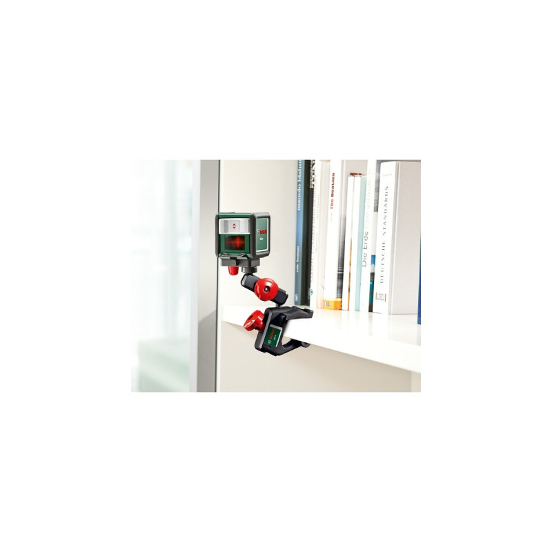 Bosch Kreuzlinienlaser Quigo, mit Klemme(grün/schwarz, rote Laserlinien, Reichweite 10 Meter)