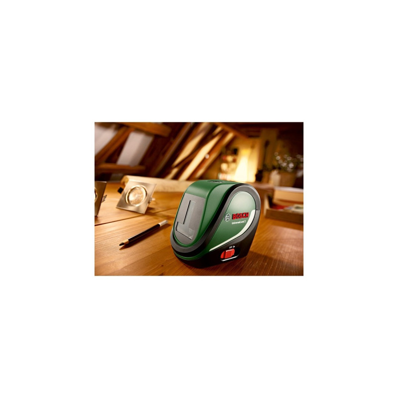 Bosch Kreuzlinienlaser UniversalLevel 2 - Basic(grün/schwarz, rote Laserlinien, Reichweite 10 Meter)