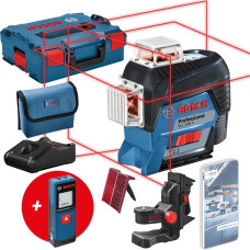Bosch Linienlaser GLL 3-80 C Professional, 12Volt, mit GLM 20, Kreuzlinienlaser(blau/schwarz, Li-Ionen Akku 2,0Ah, in L-BOXX, rote Laserlinien)