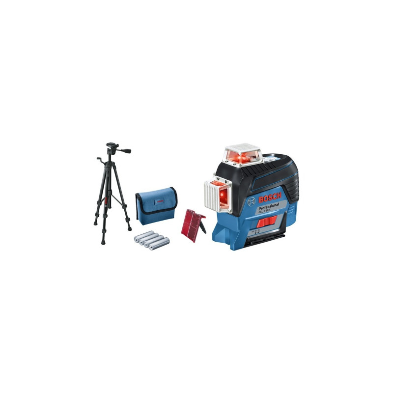 Bosch Linienlaser GLL 3-80 C Professional + Baustativ BT 150, Kreuzlinienlaser(blau/schwarz, mit roten Laserlinien, ohne Akku)