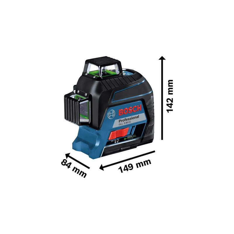 Bosch Linienlaser GLL 3-80 G Professional, Kreuzlinienlaser(blau/schwarz, Koffer, grüne Laserlinien)