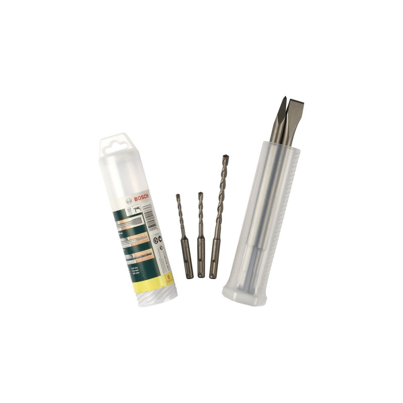 Bosch Meißel- und Hammerbohrer-Set SDS-plus, Meißel- & Bohrer-Satz(grün, 5-teilig)