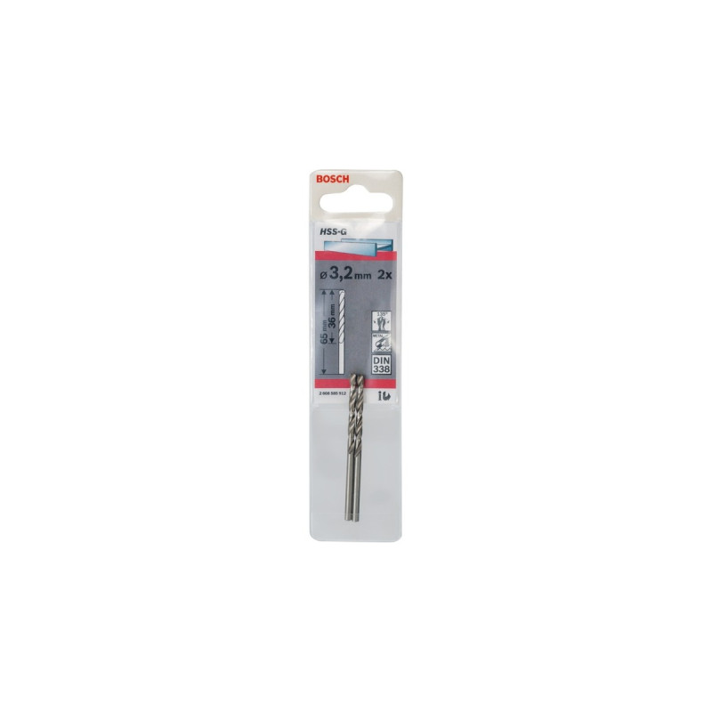 Bosch Metallbohrer HSS-G, Ø 3,2mm(2 Stück, Arbeitslänge 36mm)