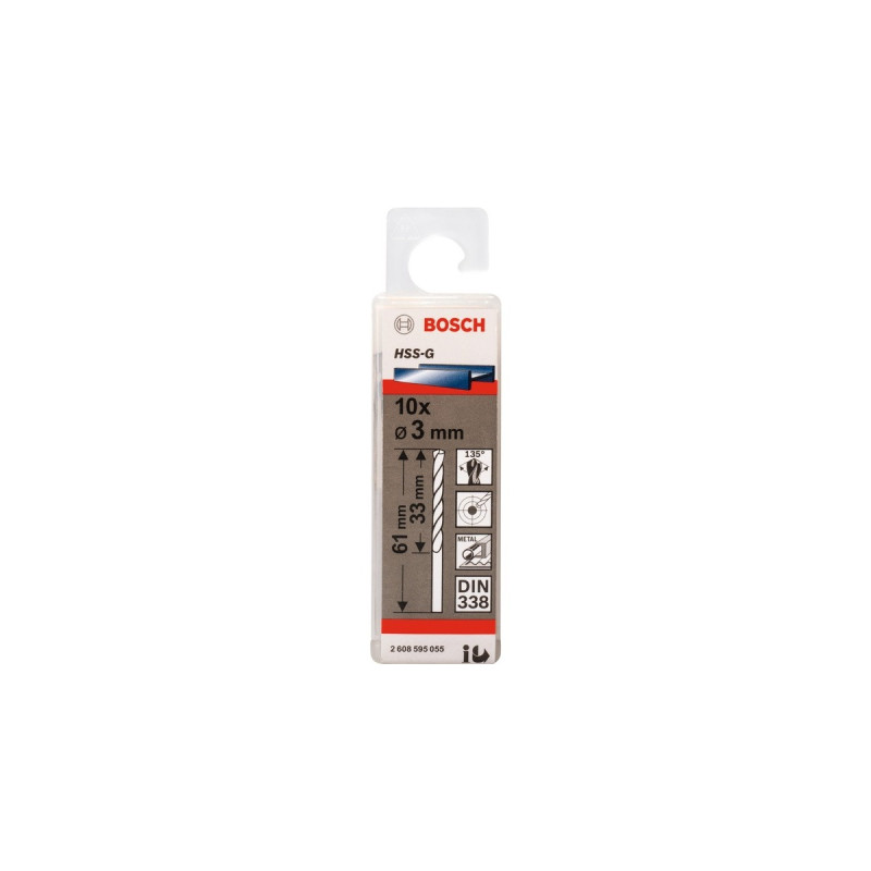 Bosch Metallbohrer HSS-G, Ø 3mm(10 Stück, Arbeitslänge 33mm)