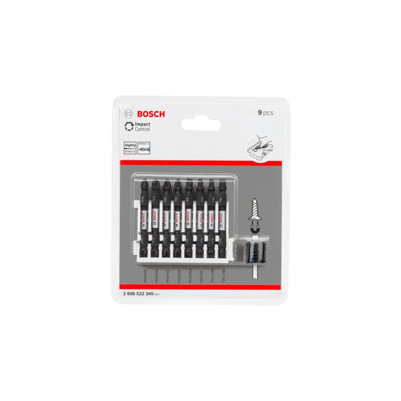Bosch Pick and Click Impact Control Doppelklingenbit-Satz, 9-teilig(65mm, TORX, PH, PZ, Schlitz)
