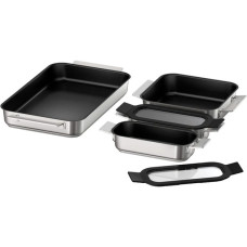 Bosch Pro Induction Flex Pfannen-Set HEZ9FF040, 4-teilig(edelstahl/schwarz, 1x groß, 1x medium, 2x klein mit Glasdeckel)