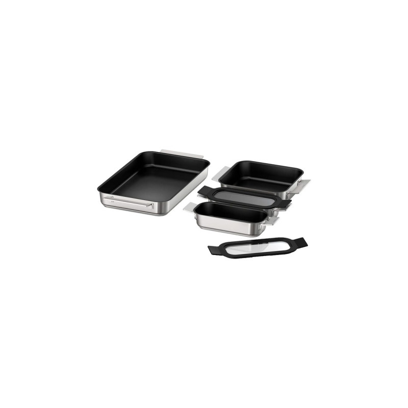 Bosch Pro Induction Flex Pfannen-Set HEZ9FF040, 4-teilig(edelstahl/schwarz, 1x groß, 1x medium, 2x klein mit Glasdeckel)