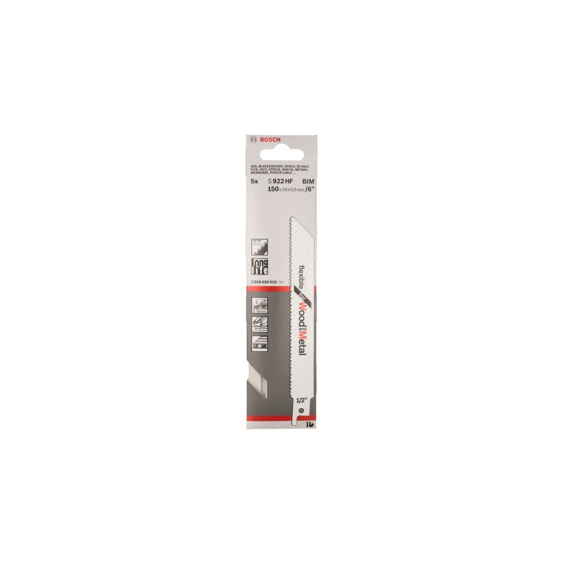 Bosch Säbelsägeblatt S 922 HF Flexible for Wood and Metal, 5 Stück(Länge 150mm)
