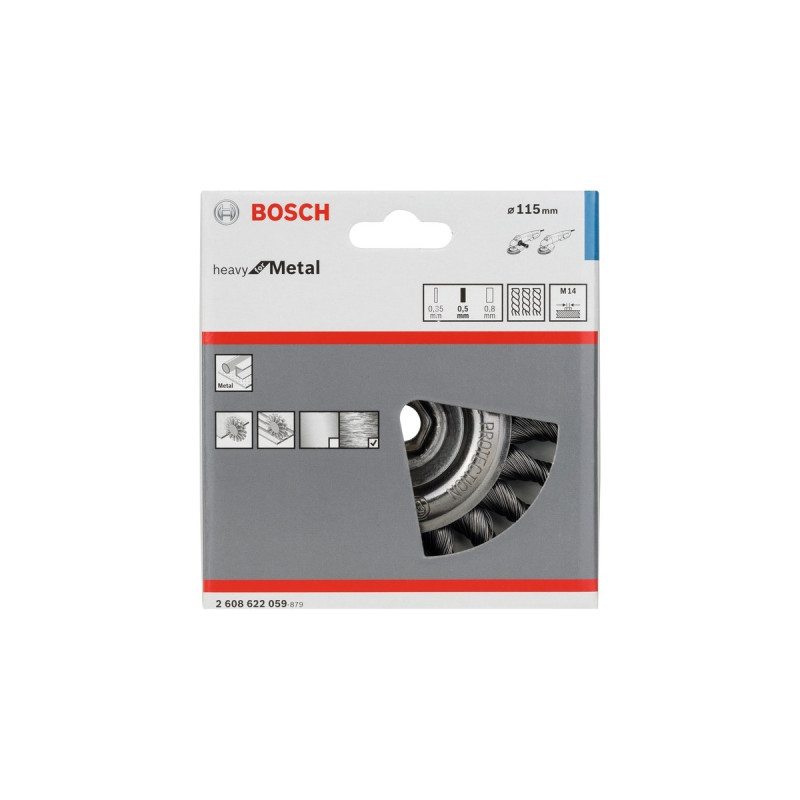 Bosch Scheibenbürste Heavy for Metal, Ø 115mm, gezopft(0,5mm Stahldraht, M14, für Winkelschleifer)