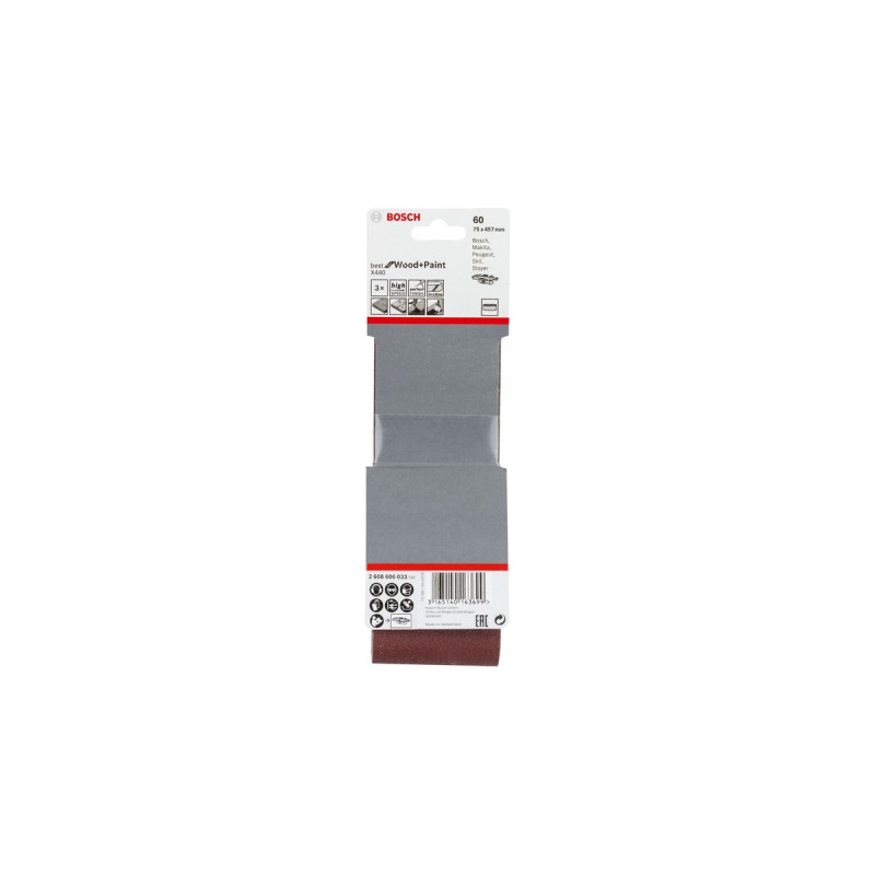 Bosch Schleifband X440 Best for Wood and Paint, 75x457mm, K60(3 Stück)