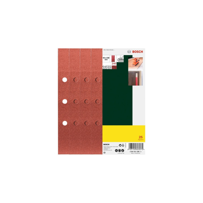 Bosch Schleifblatt 93 x 230mm, K240(25 Stück, für Schwingschleifer AEH, Black+Decker)