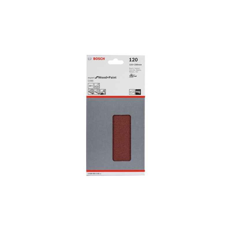 Bosch Schleifblatt C430 Expert for Wood and Paint,115x230mm, K120(10 Stück, für Schwingschleifer)
