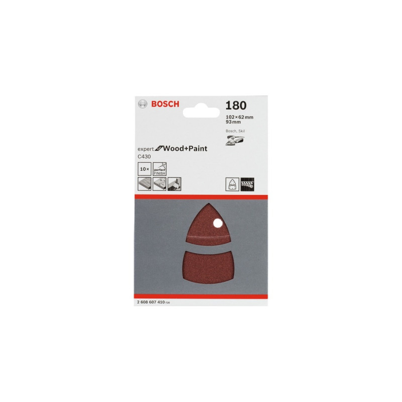 Bosch Schleifblatt C430 Expert for Wood and Paint, 102 x 62 / 93mm, K180(10 Stück, für Multischleifer)