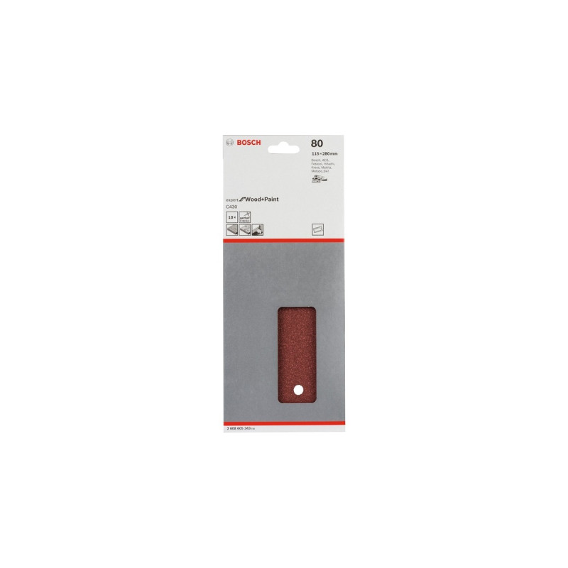 Bosch Schleifblatt C430 Expert for Wood and Paint, 115x280mm, K80(10 Stück, für Schwingschleifer)