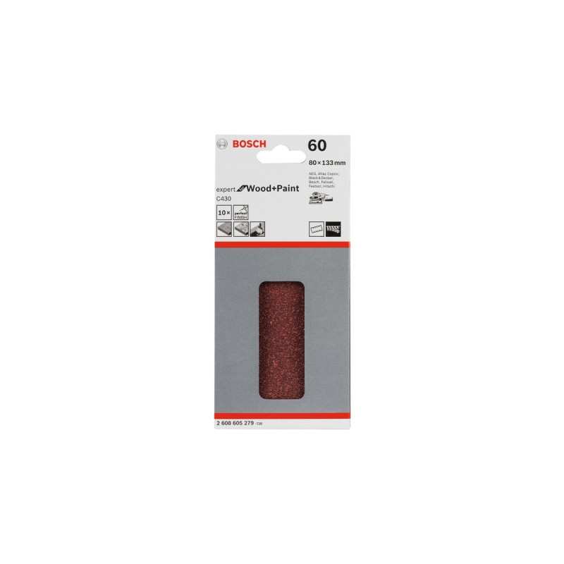 Bosch Schleifblatt C430 Expert for Wood and Paint, 80x133mm, K60(10 Stück, für Schwingschleifer)
