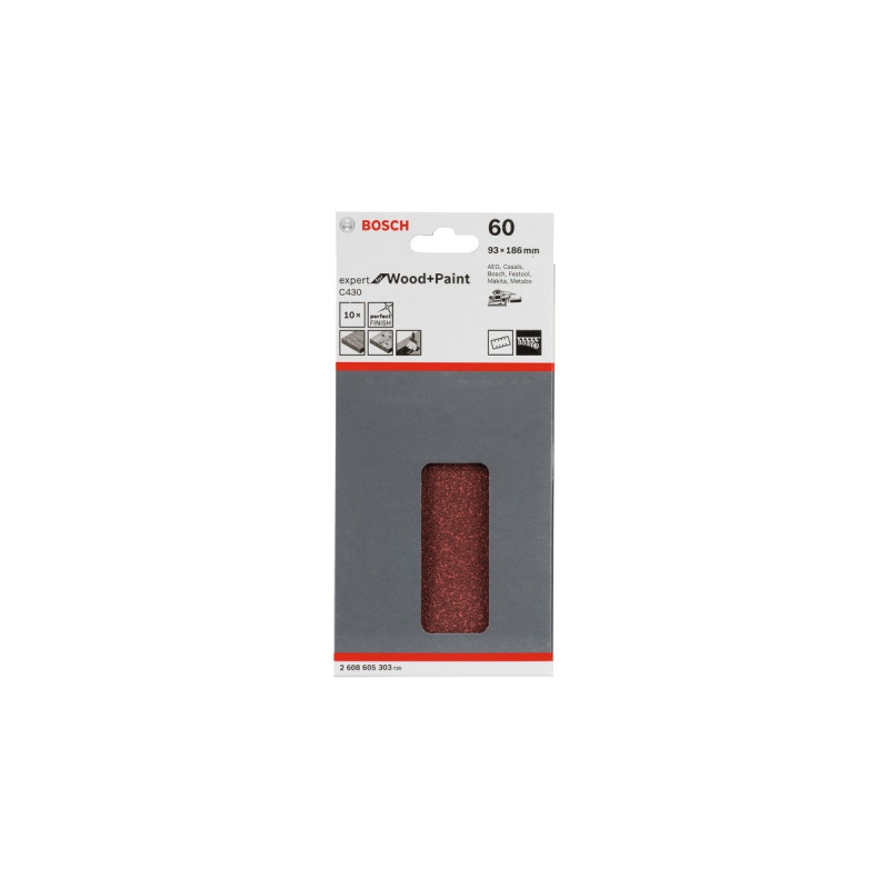 Bosch Schleifblatt C430 Expert for Wood and Paint, 93x186mm, K60(10 Stück, für Schwingschleifer)