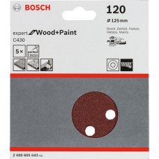 Bosch Schleifblatt C430 Expert for Wood and Paint, Ø 125mm, K120(5 Stück, für Exzenterschleifer)