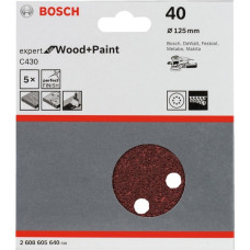 Bosch Schleifblatt C430 Expert for Wood and Paint, Ø 125mm, K40(5 Stück, für Exzenterschleifer)