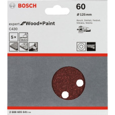 Bosch Schleifblatt C430 Expert for Wood and Paint, Ø 125mm, K60(5 Stück, für Exzenterschleifer)