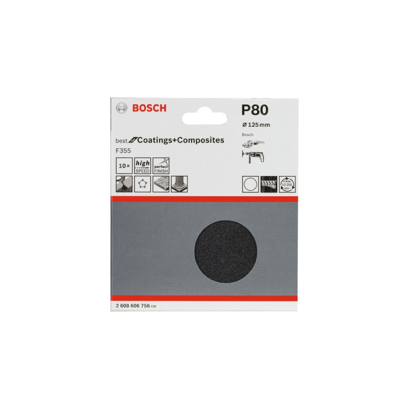 Bosch Schleifblatt F355 Best for Coatings and Composites, Ø 125mm, K80(10 Stück, für Winkelschleifer)