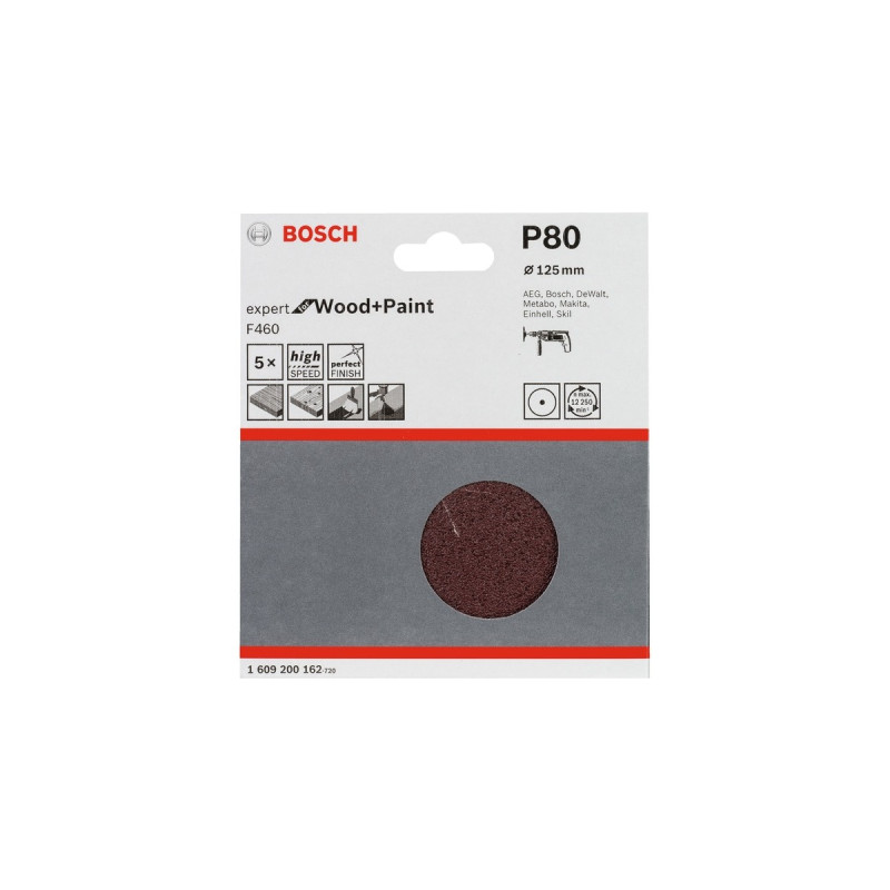 Bosch Schleifblatt F460 Expert for Wood and Paint, Ø 125mm, K80(5 Stück, für Bohrmaschinen)