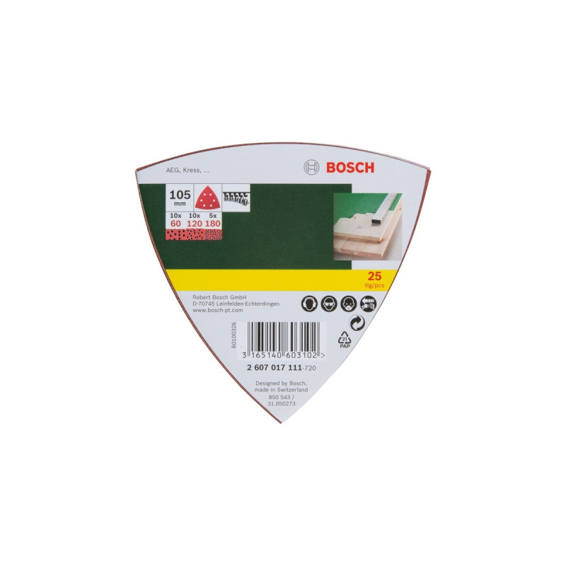 Bosch Schleifblatt-Set Delta, 105mm, 25-teilig(P60 / 120 / 180)