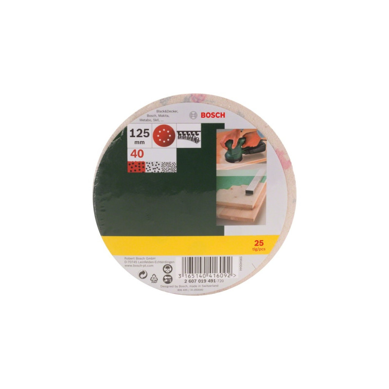 Bosch Schleifblatt-Set Exzenter, Ø 125mm, K40(25 Stück, für Exzenterschleifer)