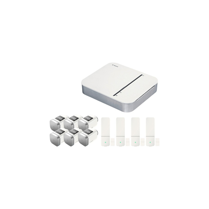 Bosch Smart Home Starterset Heizen Pro, Heizungssteuerung(1x Bosch Smart Home Controller, 6x Smart Home Heizkörper-Thermostat II, 4x Smart Home Tür-/Fensterkontakt II)