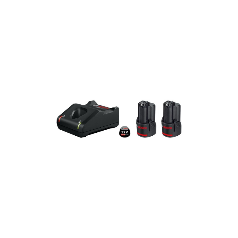 Bosch Starter-Set 12V (2x GBA 12V 2.0Ah + GAL 12V-40 Professional)(schwarz, 2x Akku + Ladegerät)