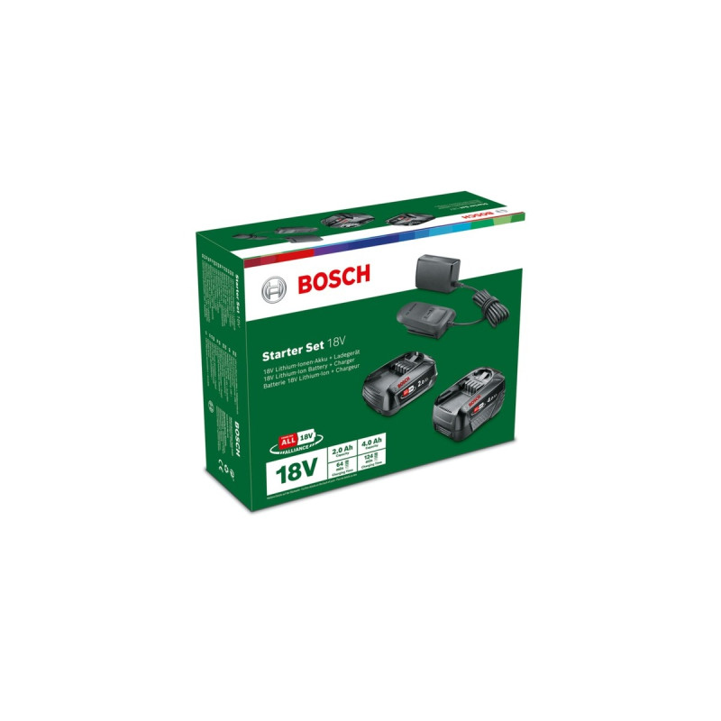Bosch Starter-Set 18V (PBA 2.0Ah + PBA 4.0Ah + AL 18V-20), Ladegerät(schwarz, 2x Akku + Ladegerät, POWER FOR ALL ALLIANCE)