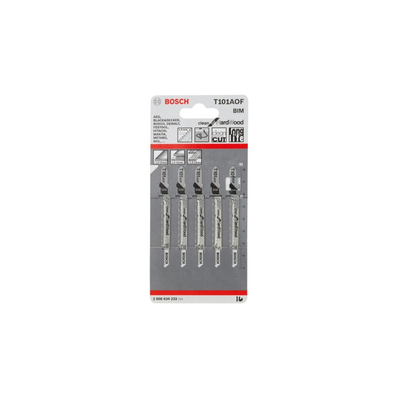 Bosch Stichsägeblatt T 101 AOF Clean for Hard Wood, 83mm(5 Stück)