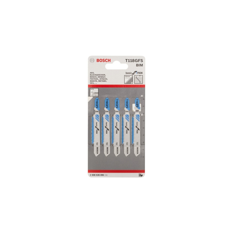 Bosch Stichsägeblatt T 118 GFS Basic for Inox, 83mm(5 Stück)
