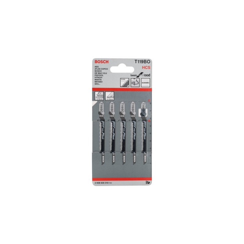 Bosch Stichsägeblatt T 119 BO Basic for Wood, 83mm(5 Stück)