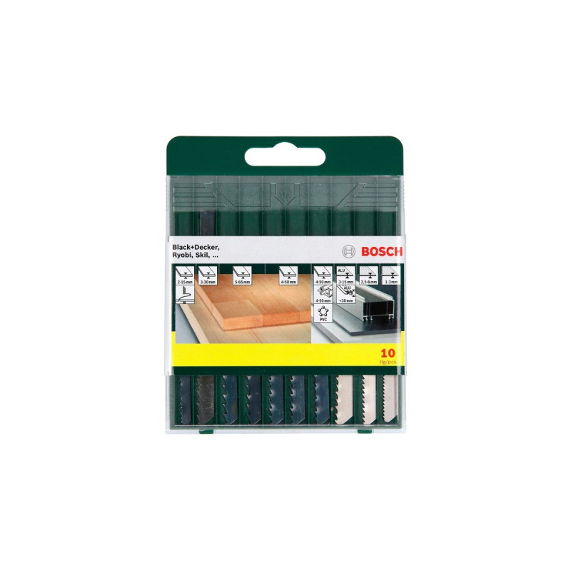 Bosch Stichsägeblattbox Holz/Metall/Kunststoff, 10-teilig, Sägeblatt-Satz(U-Schaft)