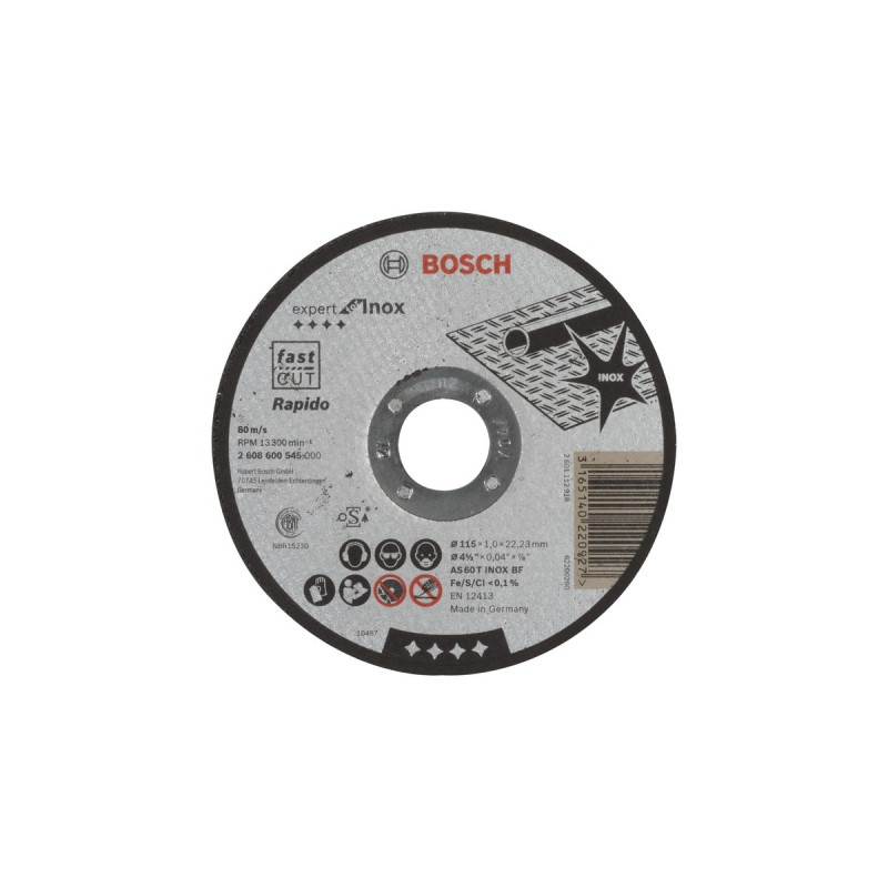 Bosch Trennscheibe Expert for Inox - Rapido, Ø 115mm(Bohrung 22,23mm, AS 60 T INOX BF, gerade)