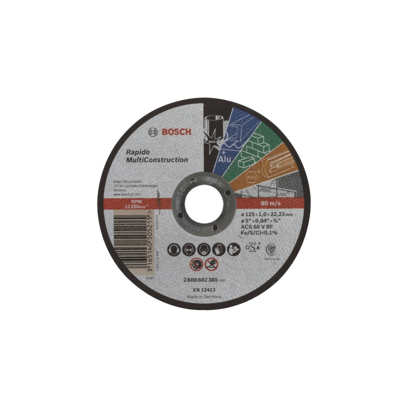Bosch Trennscheibe MultiConstruction - Rapido, Ø 125mm(Bohrung 22,23mm, ACS 60 V BF, gerade)