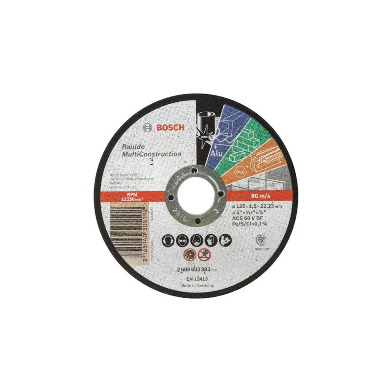 Bosch Trennscheibe MultiConstruction - Rapido, Ø 125mm(Bohrung 22,23mm, ACS 46 V BF, gerade)