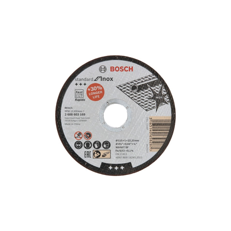 Bosch Trennscheibe Standard for Inox - Rapido, Ø 115mm(Bohrung 22,23mm, WA 60 T BF, gerade)