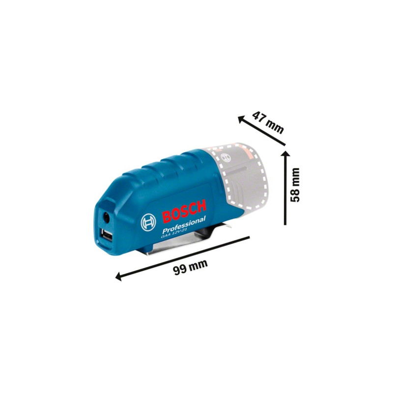 Bosch USB-Ladeadapter GAA 12V-21 Professional, Ladegerät(blau, für 10,8 / 12 Volt Akkus, 1x USB, 1x DC)