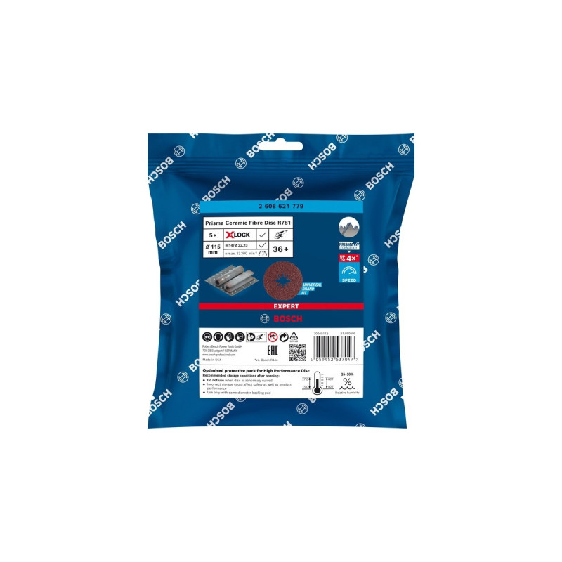 Bosch X-LOCK Expert R781 Prisma Ceramic Fiberschleifscheibe, Ø 115mm, K36(5 Stück, Bohrung 22,23mm)